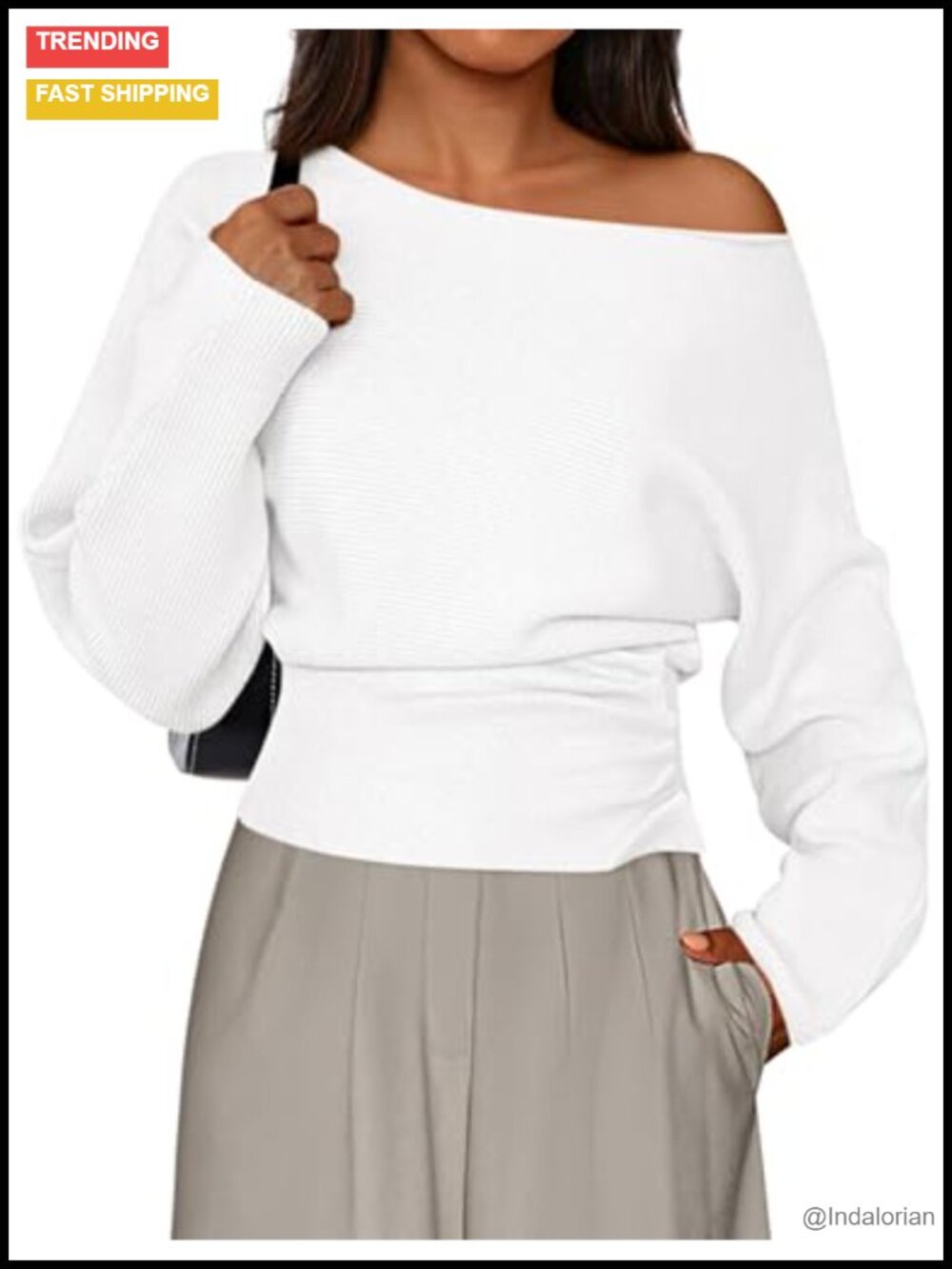 Off Shoulder Ribbed Knit Sweater Pullover Long Sleeve